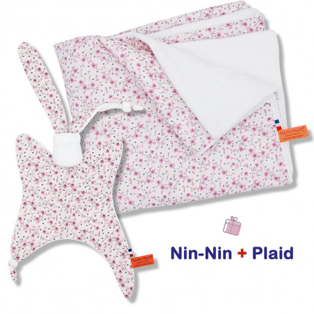 Blanket and plaid birth box Adèle. Original and made in France. Doudou Nin-Nin