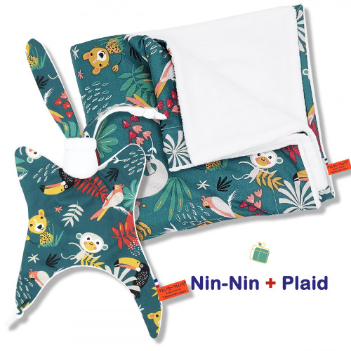 Blanket and plaid birth box Tropical. Original and made in France. Doudou Nin-Nin