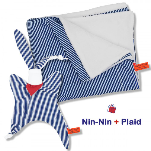 Blanket and plaid birth box Marinière. Original and made in France. Doudou Nin-Nin