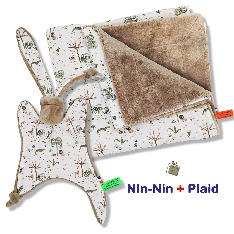 Blanket and plaid birth box Jacala. Original and made in France. Doudou Nin-Nin