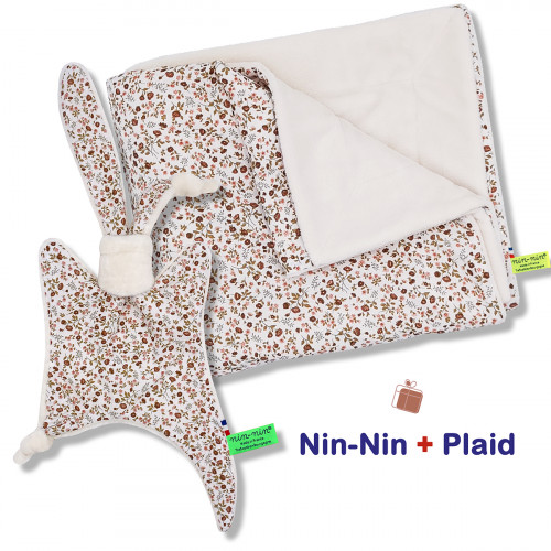 Blanket and plaid birth box Simone. Original and made in France. Doudou Nin-Nin