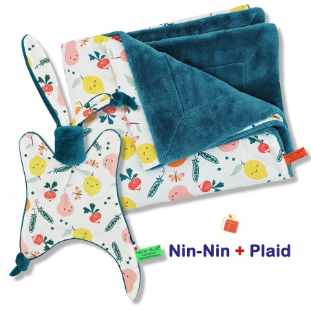 Blanket and plaid birth box Veggie. Original and made in France. Doudou Nin-Nin