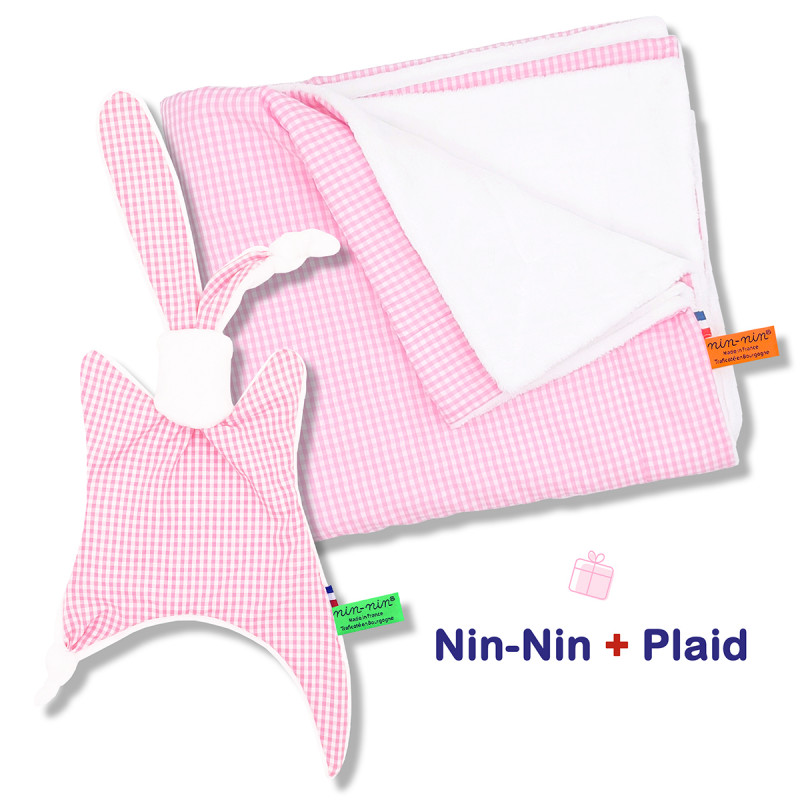 Blanket and plaid birth box Vichy Rose. Original and made in France. Doudou Nin-Nin Blanket and plaid birth box Vichy Rose. Original and made in France. Doudou Nin-Nin