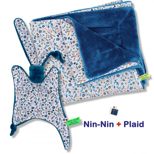 Blanket and plaid birth box Mayeul. Original and made in France. Doudou Nin-Nin
