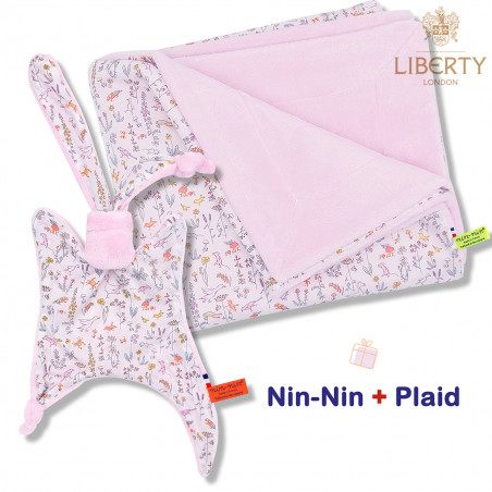 Blanket and plaid birth box Pink Barn. Original and made in France. Doudou Nin-Nin