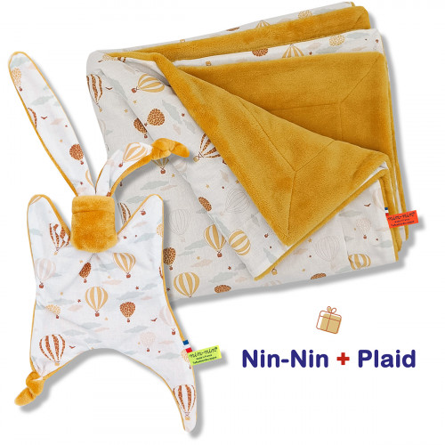 Blanket and plaid birth box Montgolfière. Original and made in France. Doudou Nin-Nin