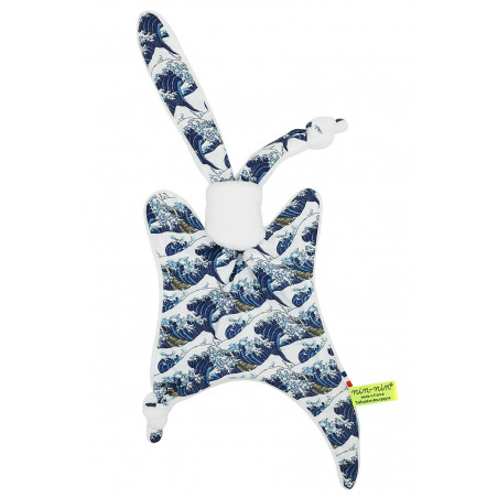 Baby comforter Le Kanagawa. Personalized birth gift made in France. Nin-Nin comforter