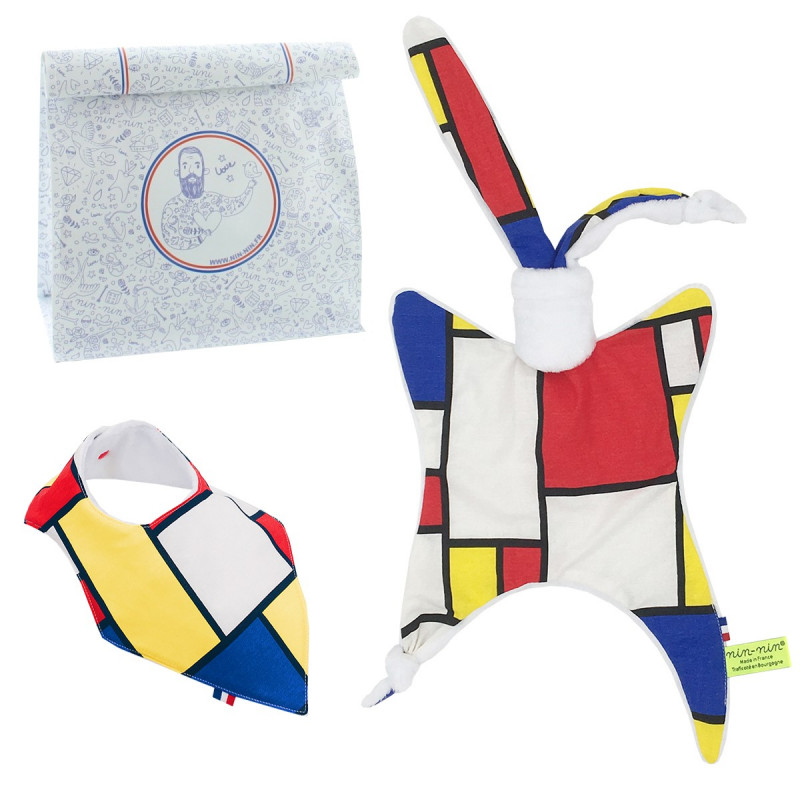Birth Gift Baby Comforter + Bandana Bib Mondrian Birth Gift Baby Comforter + Bandana Bib Mondrian