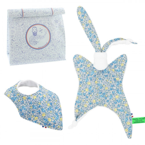 Birth Gift Baby Comforter + Bandana Bib Marinière