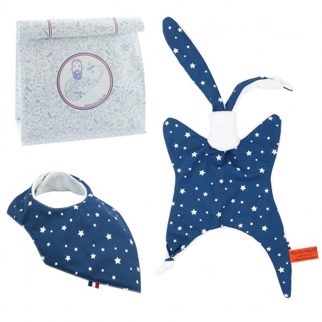 Birth Gift Baby Comforter + Bandana Bib Marinière