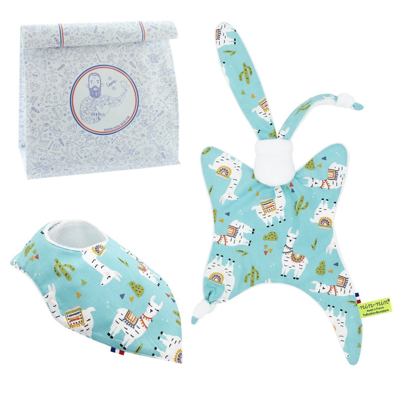 Birth gift baby comforter & bandana bib llama. Made in France Birth gift baby comforter & bandana bib llama. Made in France