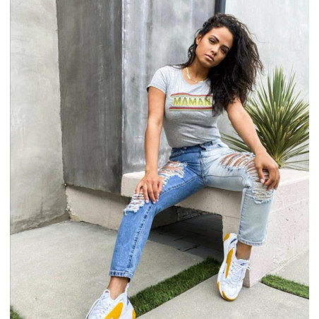 Christina Milian with t-shirt Maman. Made in France