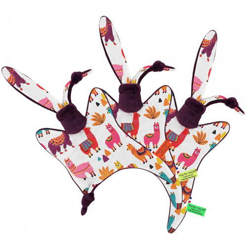 Labels personalised baby comforter with small multicolor llamas. Original birth gift made in France. Nin-Nin