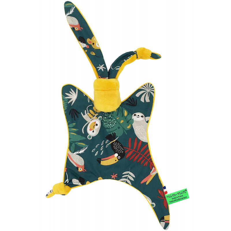 Personalised baby blanket Le Tropical curry. Soft toy made in France. Nin-Nin Personalised baby blanket Le Tropical curry. Soft toy made in France. Nin-Nin