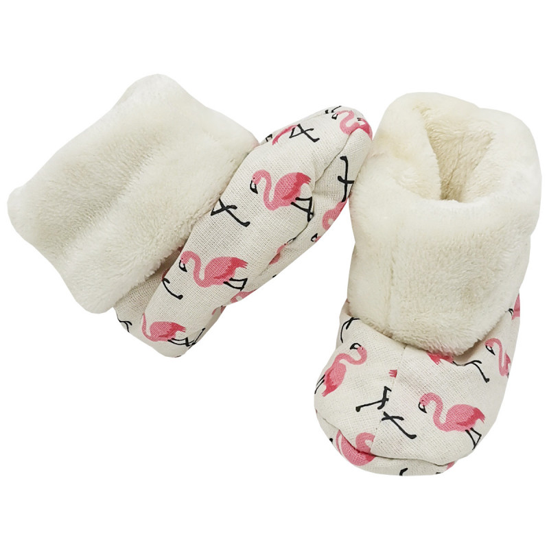 Bootee Flamant Rose for baby. Original and cool birth gift. Manufactured in France with love.