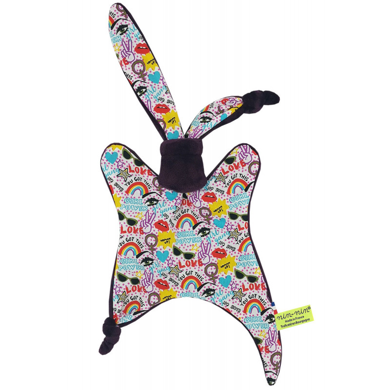 Original baby comforter Girl Power. Personalised soft toy made in France. Nin-Nin Brand Original baby comforter Girl Power. Personalised soft toy made in France. Nin-Nin Brand