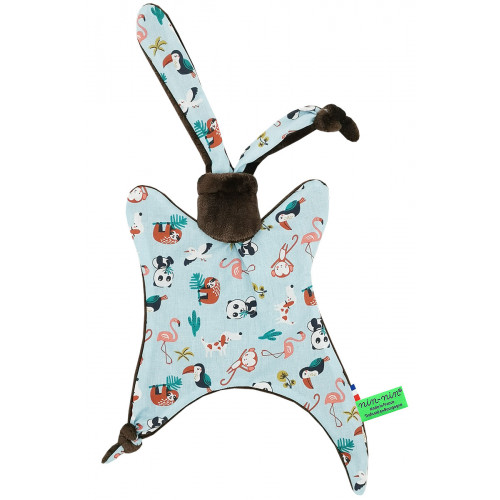 Cuddly animal the explorer. Personalized birth gift made in France. Nin-Nin comforter