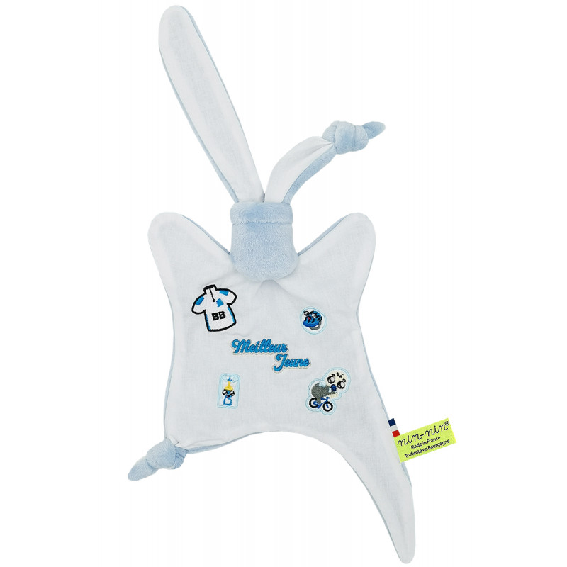 Doudou The best youngster of the Tour 2021 white jersey. Personalized birth gift made in France. Nin-Nin comforter