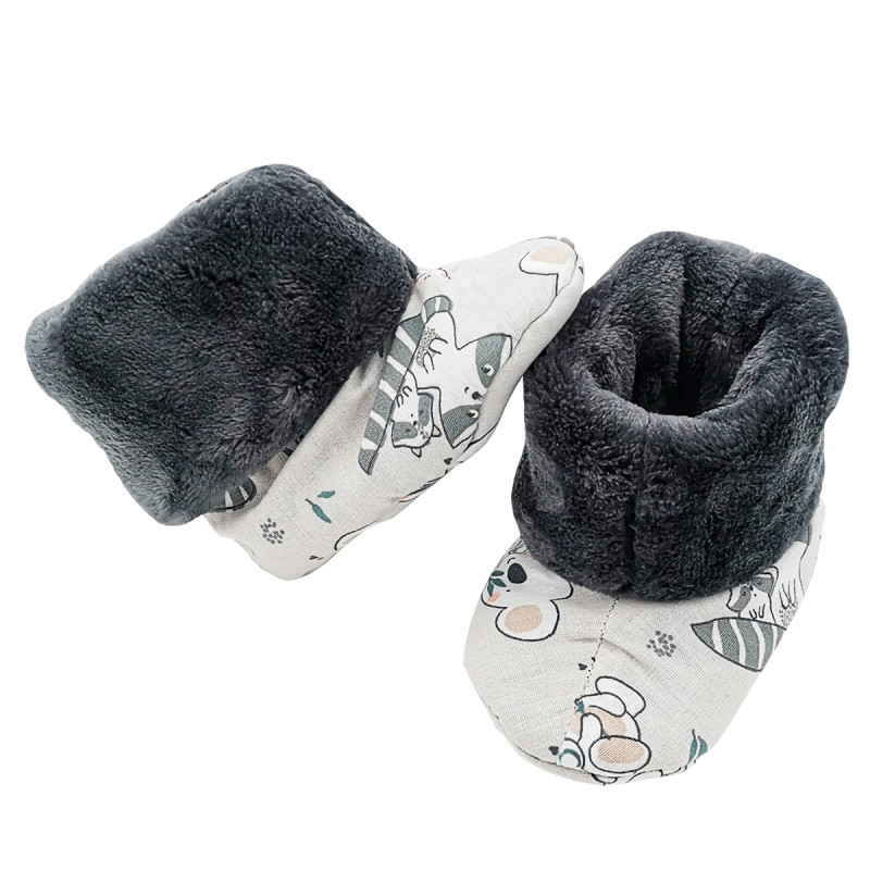 High botton slippers "Le Raccoon" for babies. Birth gift Made in France. Nin-Nin