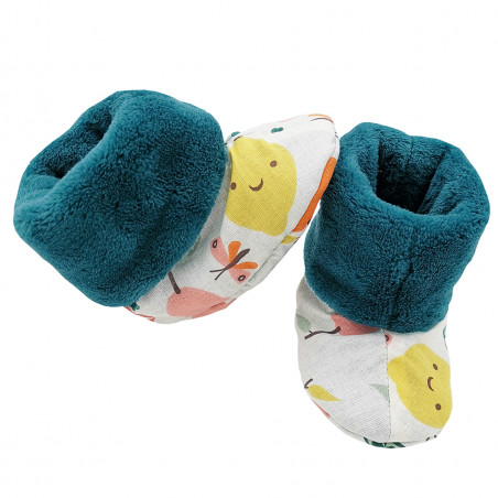 Baby "Le Veggie" botton high slippers. Birth gift Made in France. Nin-Nin