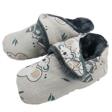 "Le Raccoon" slippers. Baby birth gift Made in France. Nin-Nin comforter