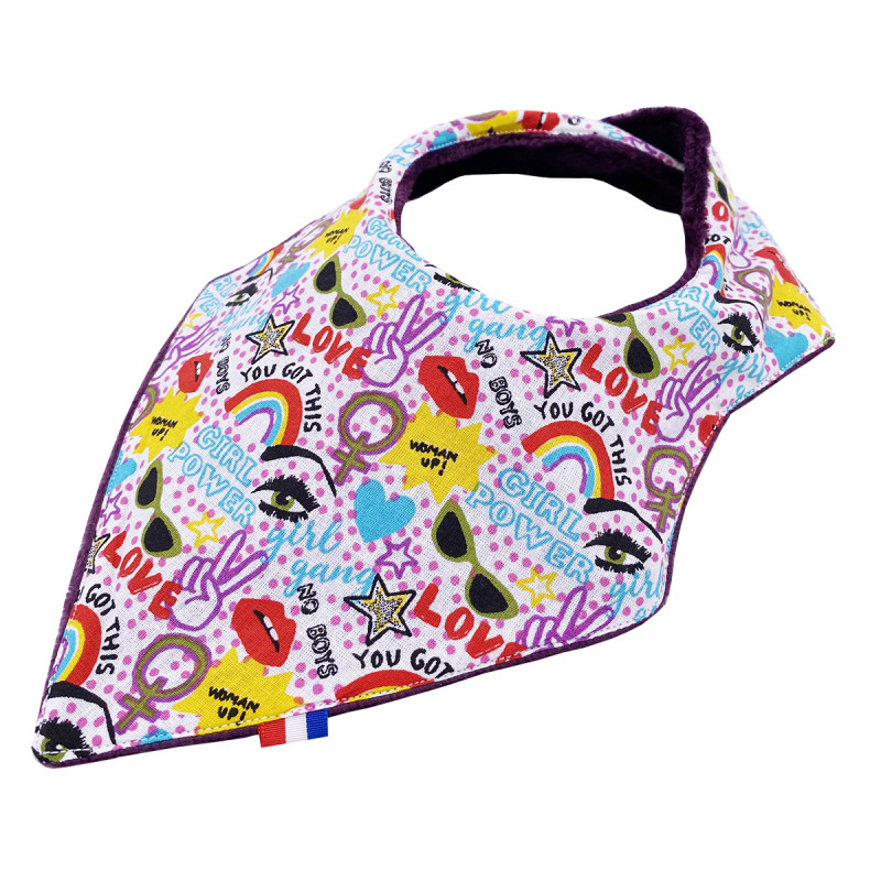 Customizable bandana bib The "Girl Power". Made in France. Nin-Nin Customizable bandana bib The "Girl Power". Made in France. Nin-Nin