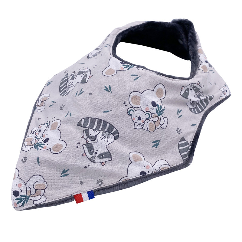 Customizable bandana bib "The Raccoon". Made in France. Nin-Nin