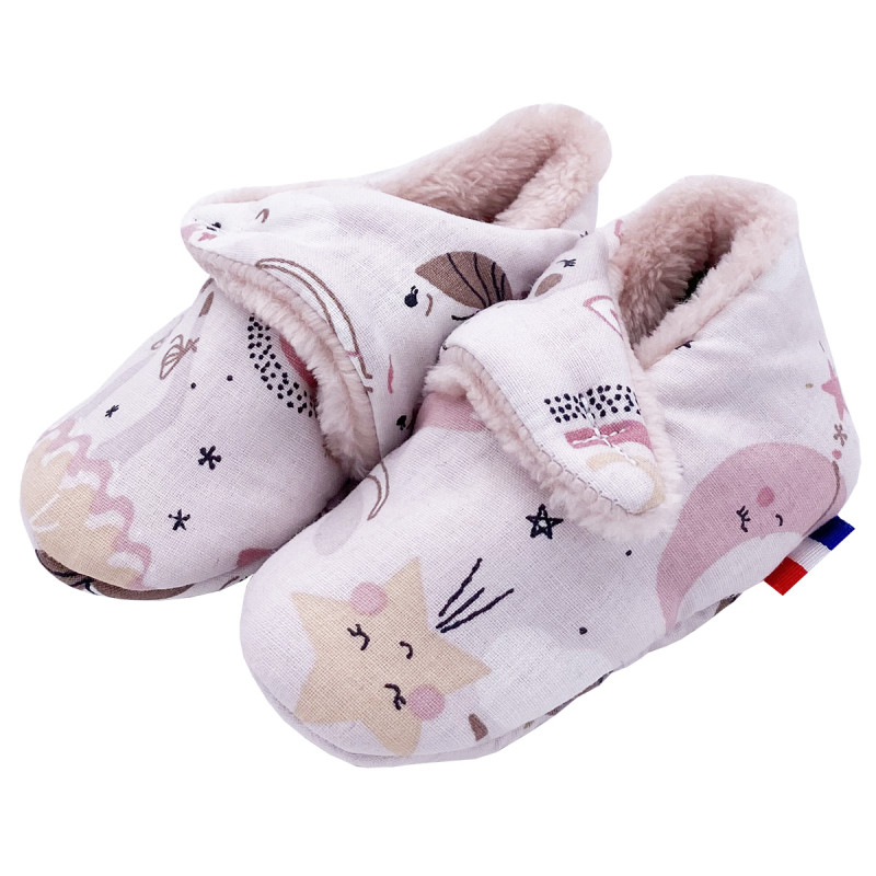 "Le Clochette" low slippers. Baby birth gift Made in France. Nin-Nin comforter
