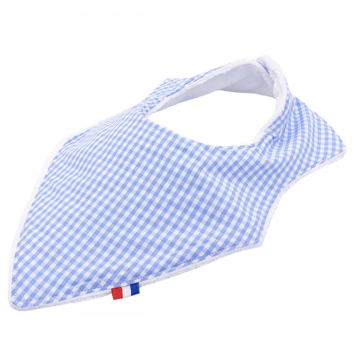 Customizable bandana bib "Le Vichy Bleu". Made in France. Nin-Nin