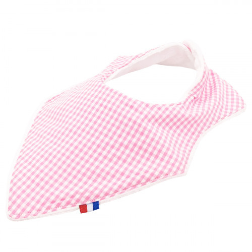Customizable bandana bib "Le Vichy Rose". Made in France. Nin-Nin