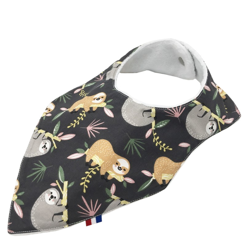 Customizable bandana bib "The Sloth". Made in France. Nin-Nin