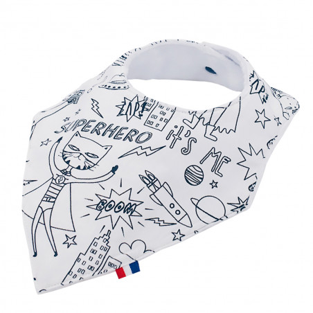 Customizable bandana bib "Le Super Hero". Made in France. Nin-Nin