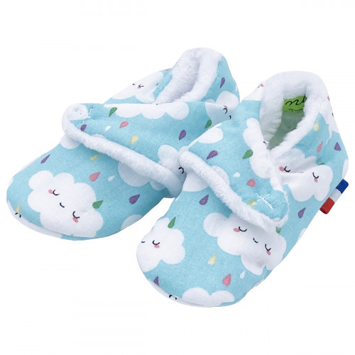 Low pantofole "Le Nimbus Bleu". Regalo nascita bambino Made in France. Consolatore Nin-Nin