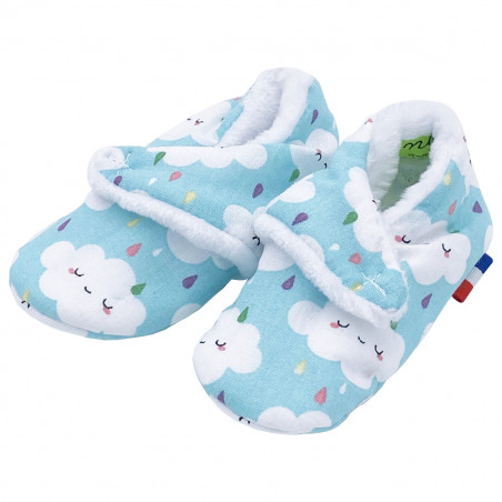 Low pantofole "Le Nimbus Bleu". Regalo nascita bambino Made in France. Consolatore Nin-Nin