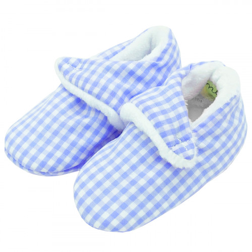 Low pantofole "Le Vichy Bleu". Regalo nascita bambino Made in France. Consolatore Nin-Nin