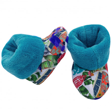 High botton slippers "Le Hawaï" for babies. Birth gift Made in France. Nin-Nin