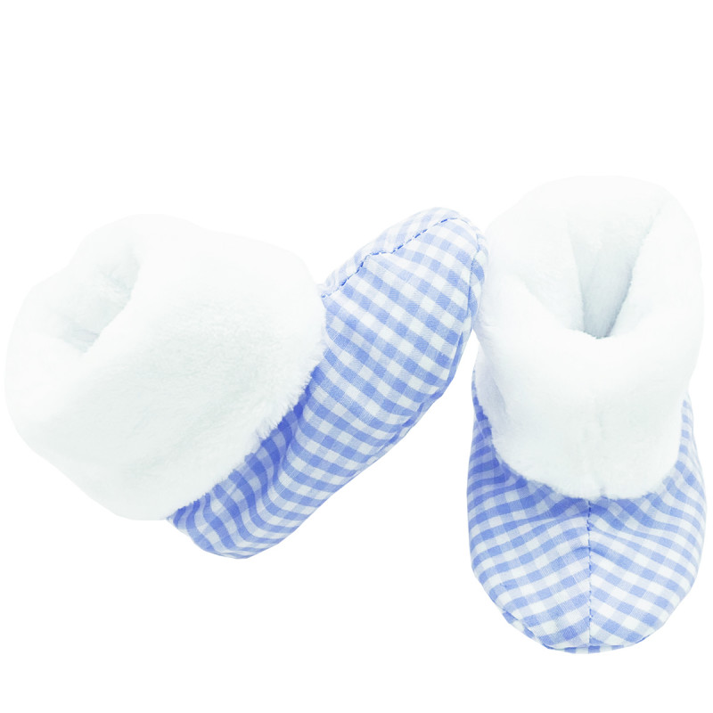 High botton slippers "Le Vichy Bleu" for babies. Birth gift Made in France. Nin-Nin
