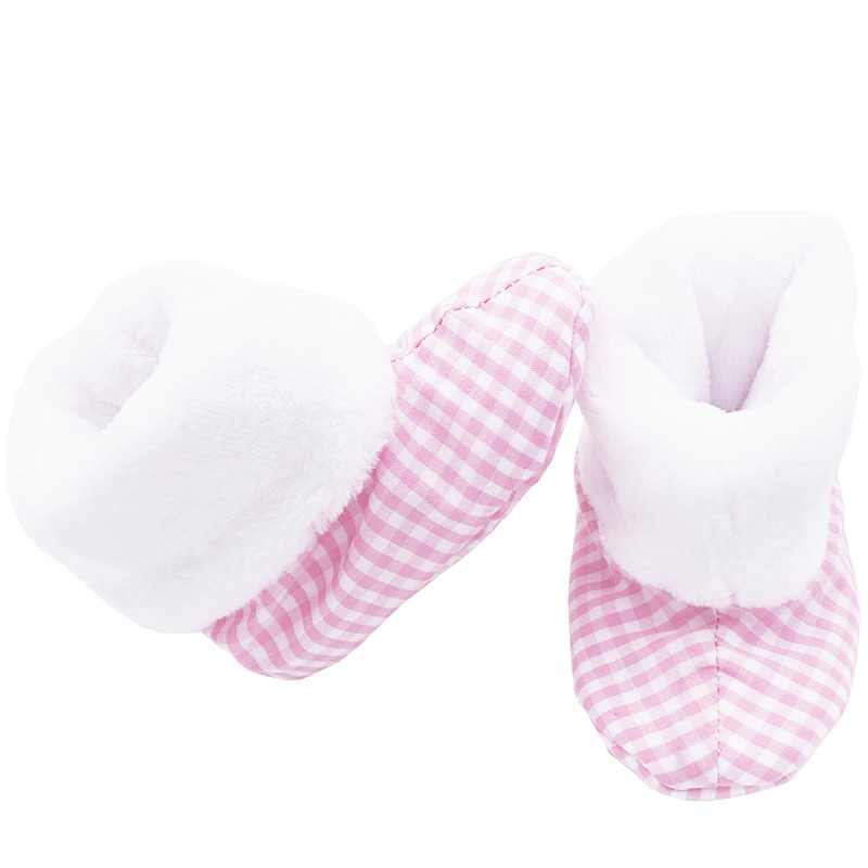High botton slippers "Le Vichy Rose" for babies. Birth gift Made in France. Nin-Nin