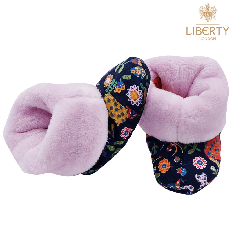 High botton slippers "Le Hyde Park" Liberty Of London for babies. Birth gift Made in France. Nin-Nin
