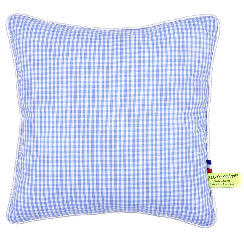 Cushion "Vichy Bleu". Original customizable and made in France birth gift. Nin-Nin