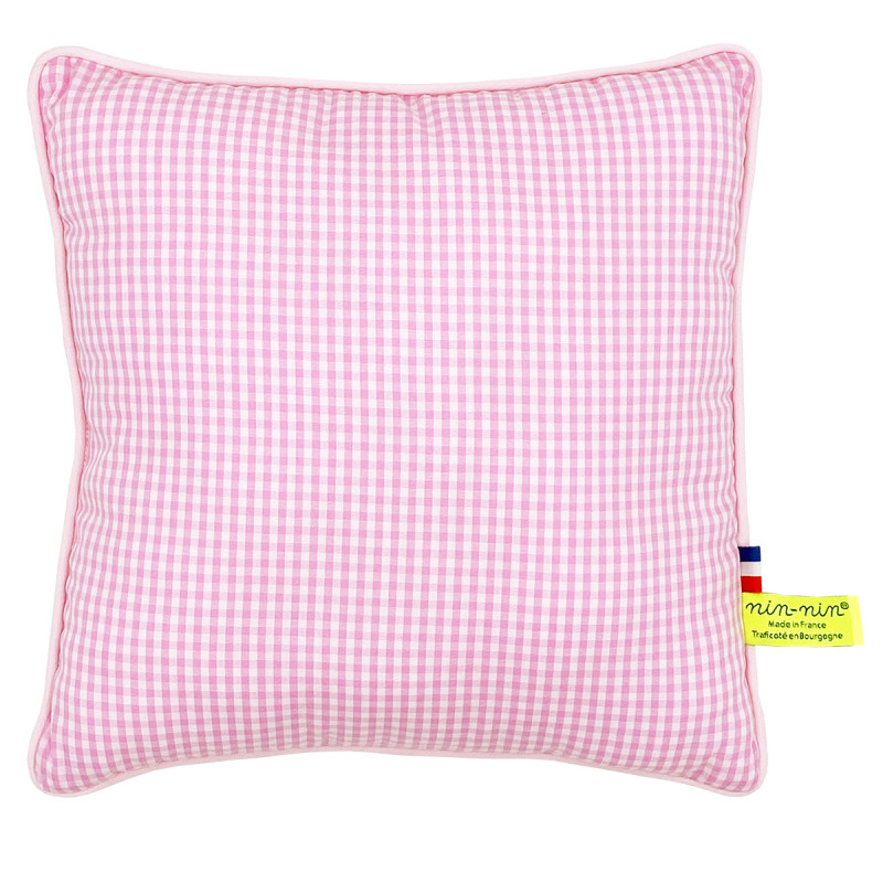 Cushion "Vichy Rose". Original customizable and made in France birth gift. Nin-Nin Cushion "Vichy Rose". Original customizable and made in France birth gift. Nin-Nin
