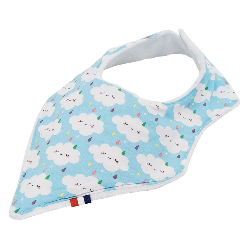 Customizable bandana bib "Le Nimbus Bleu". Made in France. Nin-Nin