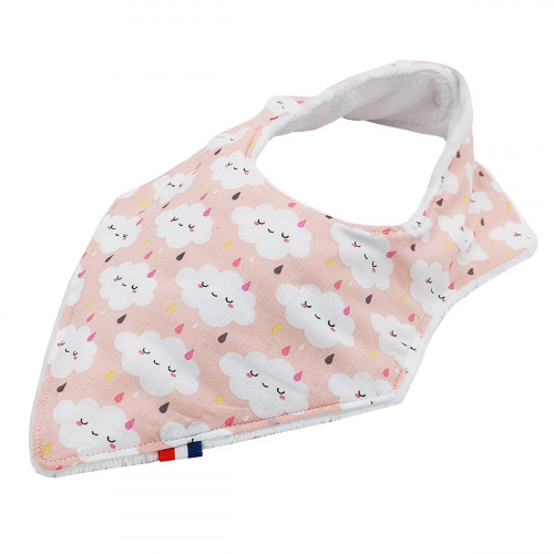 Customizable bandana bib "Le Nimbus Rose". Made in France. Nin-Nin