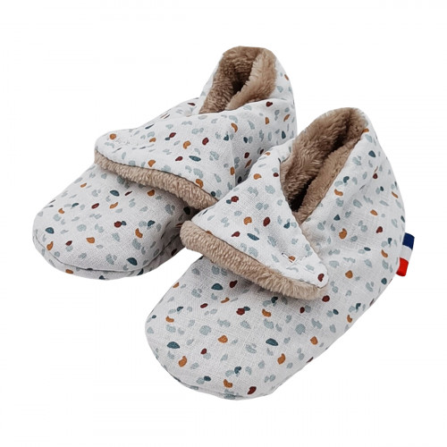 "Le Cyprien" low slippers. Baby birth gift Made in France. Nin-Nin comforter