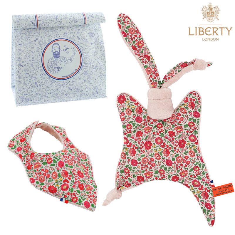 Birth gift baby comforter and bandana bib Joy. Made in France. Nin-Nin Birth gift baby comforter and bandana bib Joy. Made in France. Nin-Nin