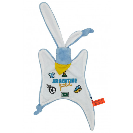 Baby comforter Football Argentine. FIFA World Cup 2022. Personalized birth gift made in France. Doudou Nin-Nin