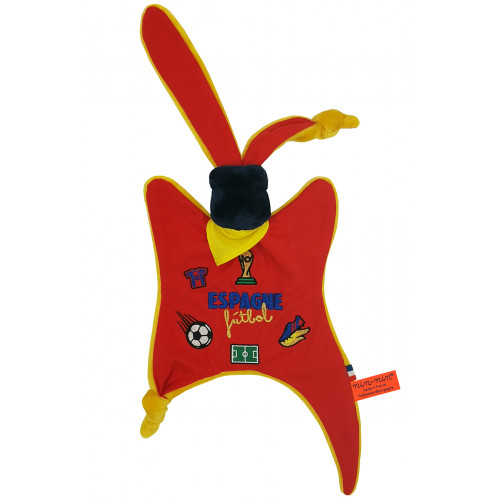 Baby comforter Football Espagne. FIFA World Cup 2022. Personalized birth gift made in France. Doudou Nin-Nin