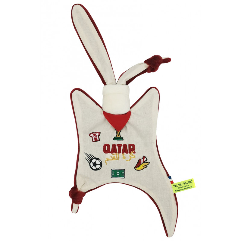 Baby comforter Football Qatar. FIFA World Cup 2022. Personalized birth gift made in France. Doudou Nin-Nin